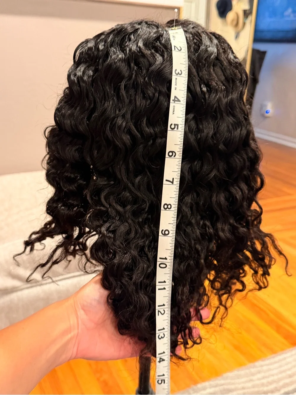 16” Natural Black Water Wave Human Hair Bob Wig 2x6 HD Lace Front 200% Den #231